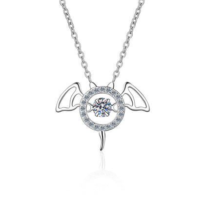 Helia Pavé Bat Round 0.3 Carat Moissanite Dancing Necklace — Moisza