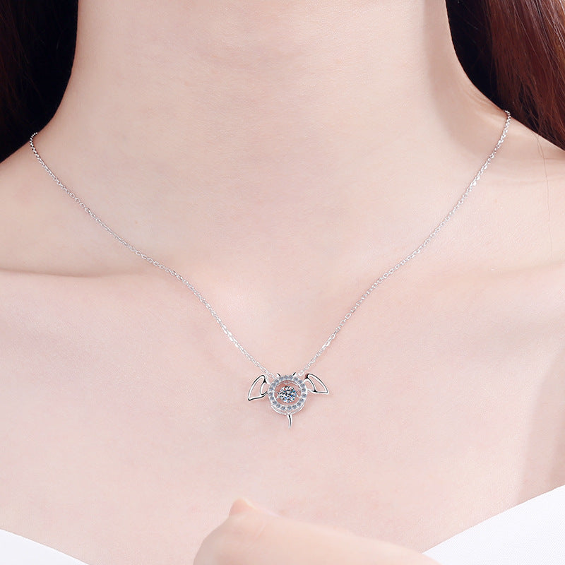 Helia Pavé Bat Round 0.3 Carat Moissanite Dancing Necklace — Moisza