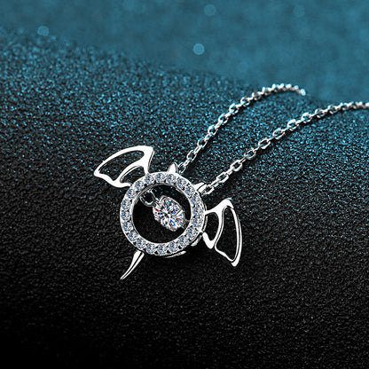 Helia Pavé Bat Round 0.3 Carat Moissanite Dancing Necklace — Moisza