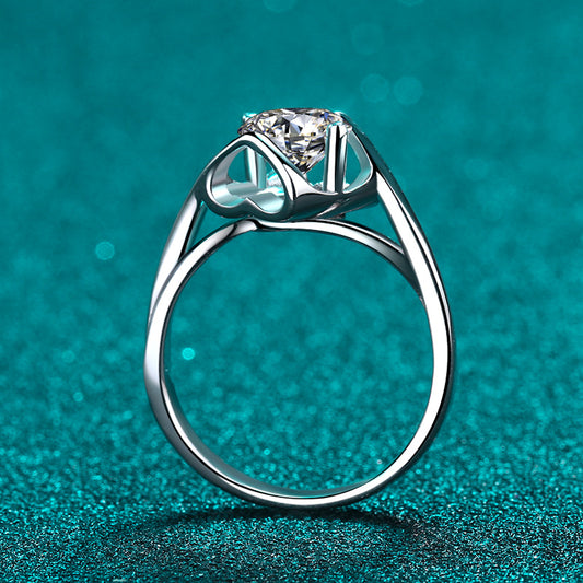 Helia Heart Setting Solitaire Round Moissanite Engagement Ring — Moisza