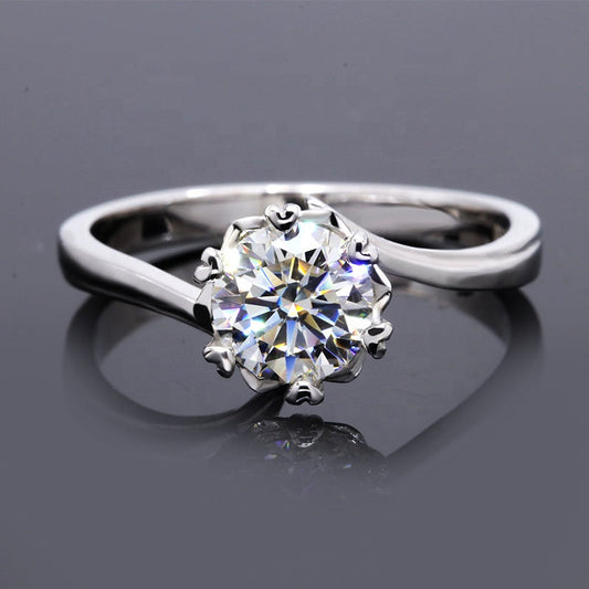 Helia Twisted Bypass Solitaire Round Moissanite Engagement Ring — Moisza
