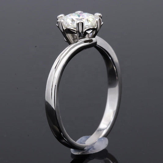 Helia Twisted Bypass Solitaire Round Moissanite Engagement Ring — Moisza