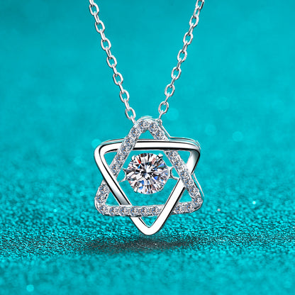 Helia Pavé Six-Pointed Star Round 0.5 Carat Moissanite Dancing Necklace — Moisza