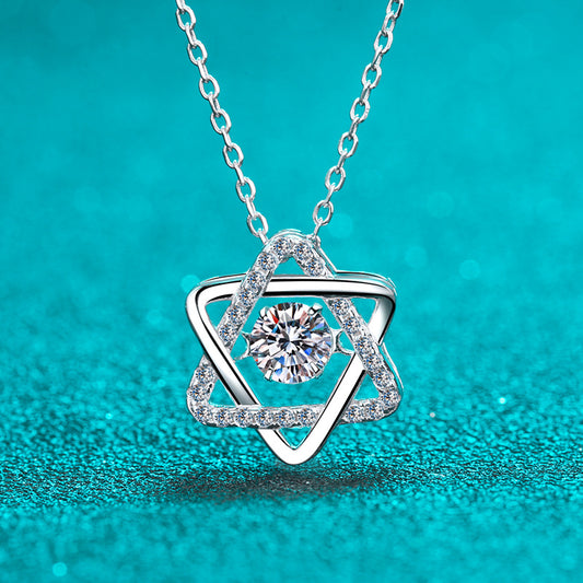 Helia Pavé Six-Pointed Star Round 0.5 Carat Moissanite Dancing Necklace — Moisza