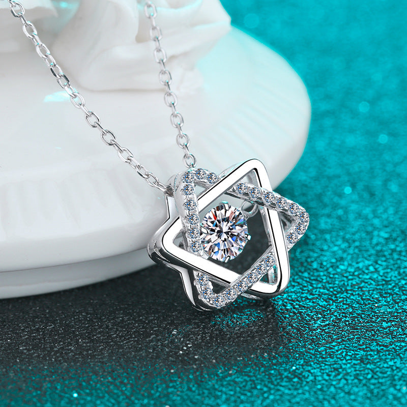 Helia Pavé Six-Pointed Star Round 0.5 Carat Moissanite Dancing Necklace — Moisza