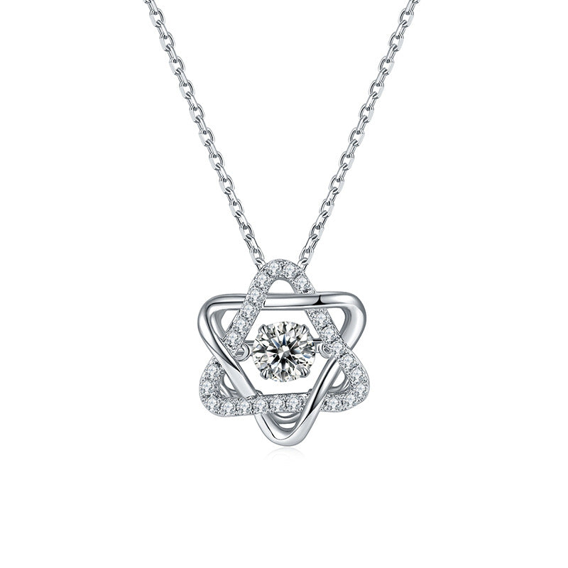 Helia Pavé Six-Pointed Star Round 0.5 Carat Moissanite Dancing Necklace — Moisza