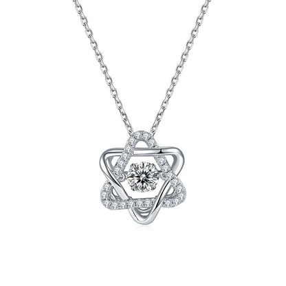 Helia Pavé Six-Pointed Star Round 0.5 Carat Moissanite Dancing Necklace — Moisza