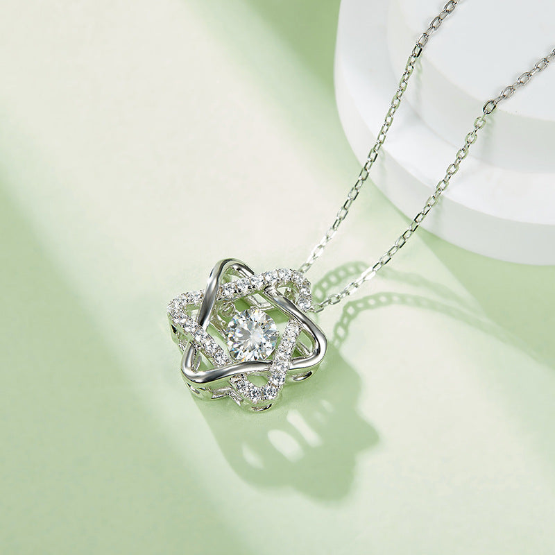 Helia Pavé Six-Pointed Star Round 0.5 Carat Moissanite Dancing Necklace — Moisza