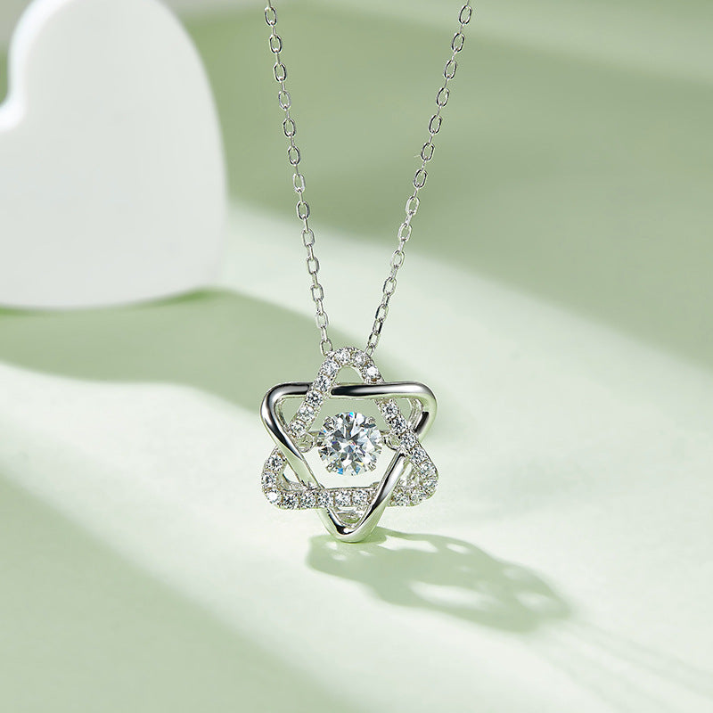 Helia Pavé Six-Pointed Star Round 0.5 Carat Moissanite Dancing Necklace — Moisza