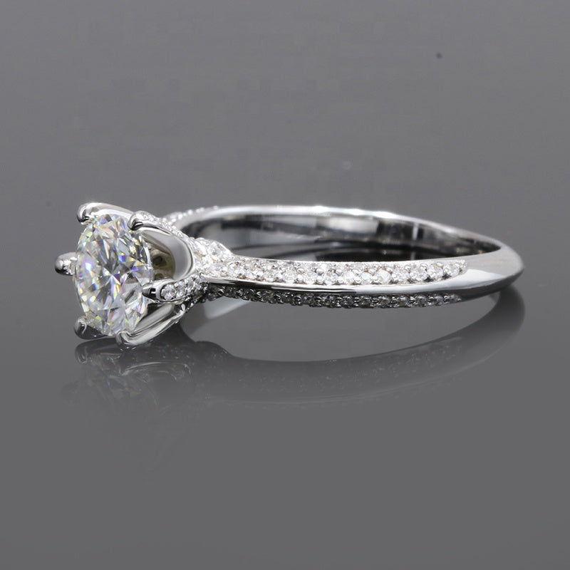 Helia Pavé T-Style Setting Solitaire Round Moissanite Engagement Ring — Moisza