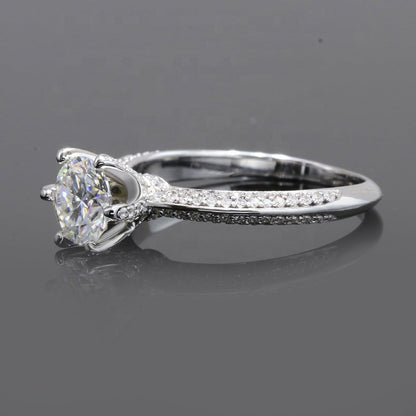 Helia Pavé T-Style Setting Solitaire Round Moissanite Engagement Ring — Moisza