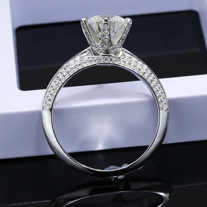 Helia Pavé T-Style Setting Solitaire Round Moissanite Engagement Ring — Moisza