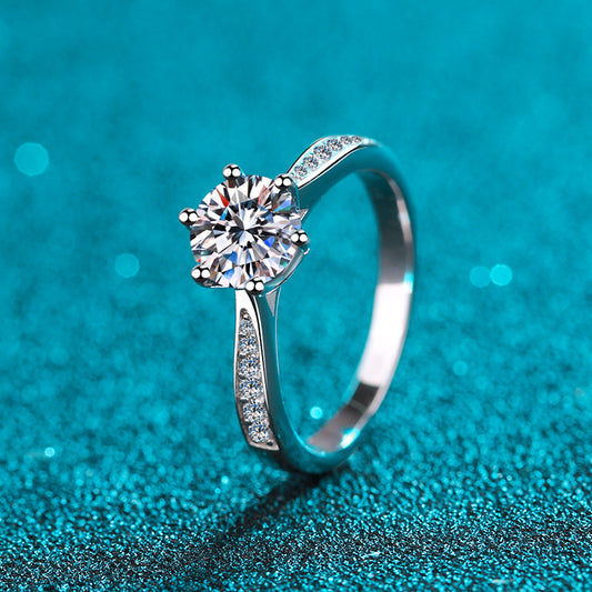 Helia 6-Prong Pavé Solitaire Round Moissanite Engagement Ring — Moisza