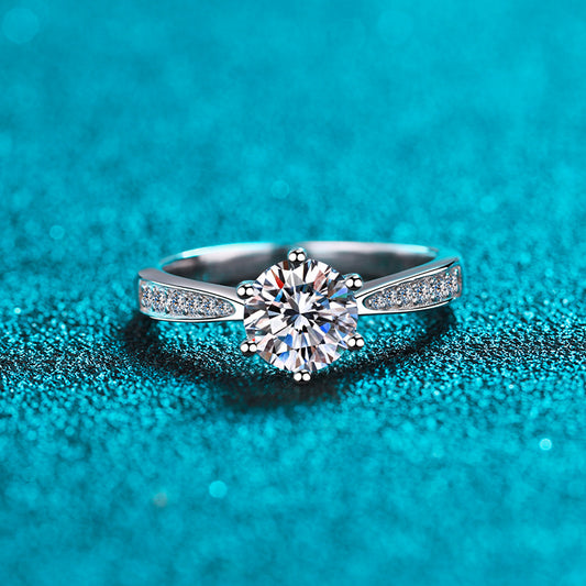 Helia 6-Prong Pavé Solitaire Round Moissanite Engagement Ring — Moisza