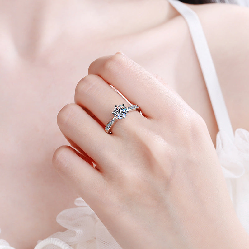 Helia 6-Prong Pavé Solitaire Round Moissanite Engagement Ring — Moisza