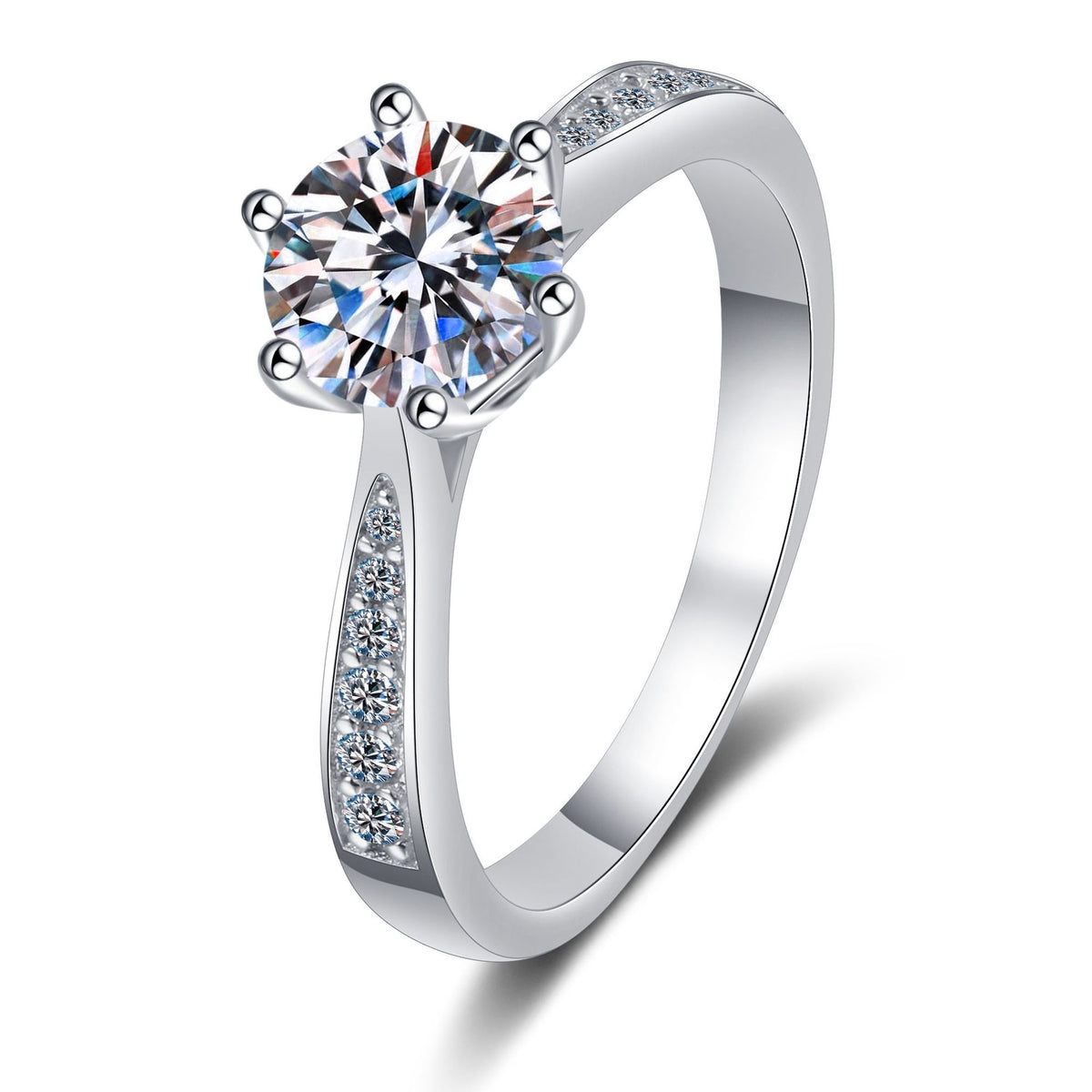 Helia 6-Prong Pavé Solitaire Round Moissanite Engagement Ring — Moisza