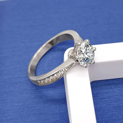Helia 6-Prong Pavé Solitaire Round Moissanite Engagement Ring — Moisza