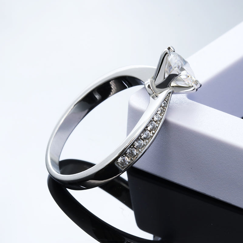 Helia 6-Prong Pavé Solitaire Round Moissanite Engagement Ring — Moisza