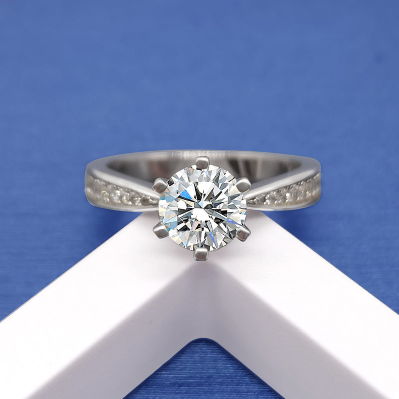 Helia 6-Prong Pavé Solitaire Round Moissanite Engagement Ring — Moisza