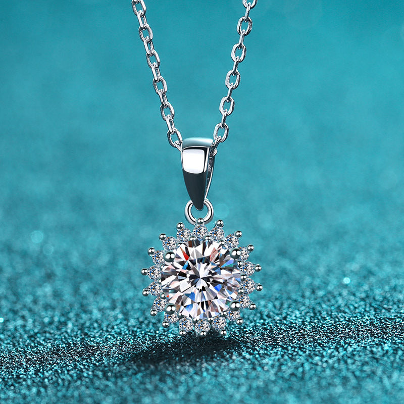 Helia Sunflower Halo Round Moissanite Necklace — Moisza