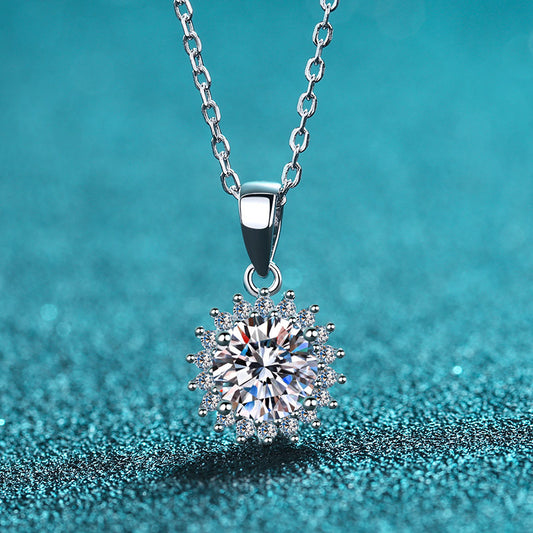 Helia Sunflower Halo Round Moissanite Necklace — Moisza