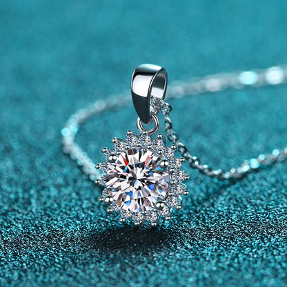 Helia Sunflower Halo Round Moissanite Necklace — Moisza