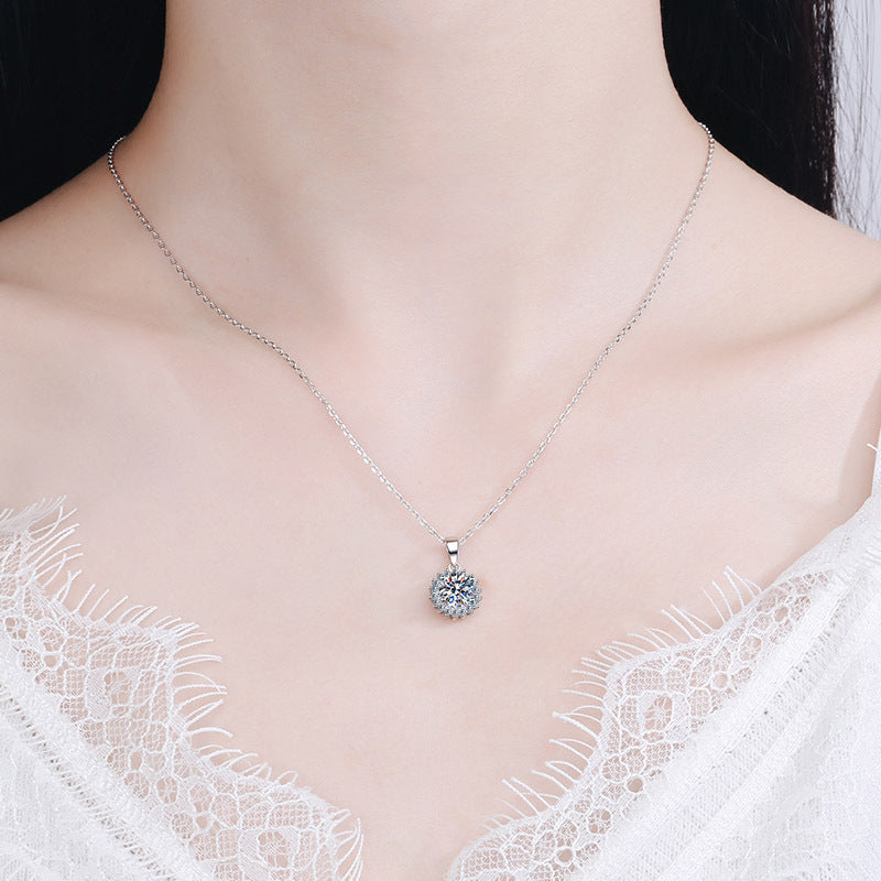 Helia Sunflower Halo Round Moissanite Necklace — Moisza