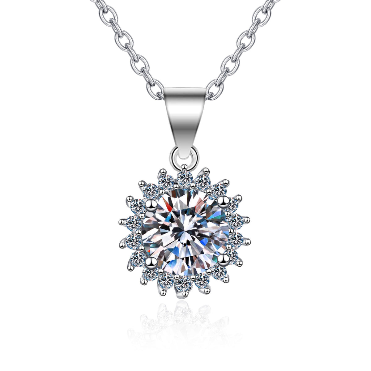 Helia Sunflower Halo Round Moissanite Necklace — Moisza