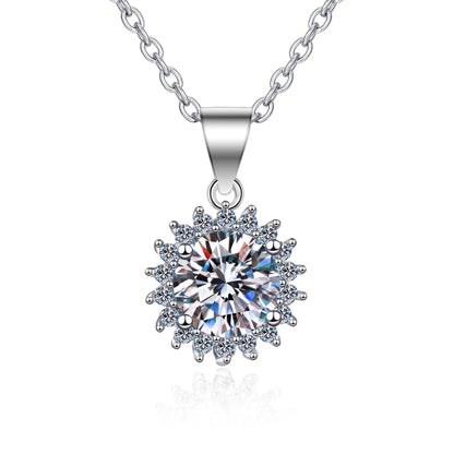 Helia Sunflower Halo Round Moissanite Necklace — Moisza