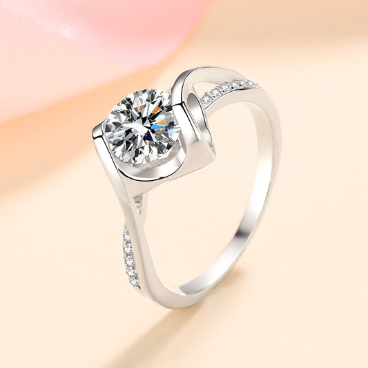 Helia Heart Setting Pavé Solitaire Round Moissanite Engagement Ring — Moisza
