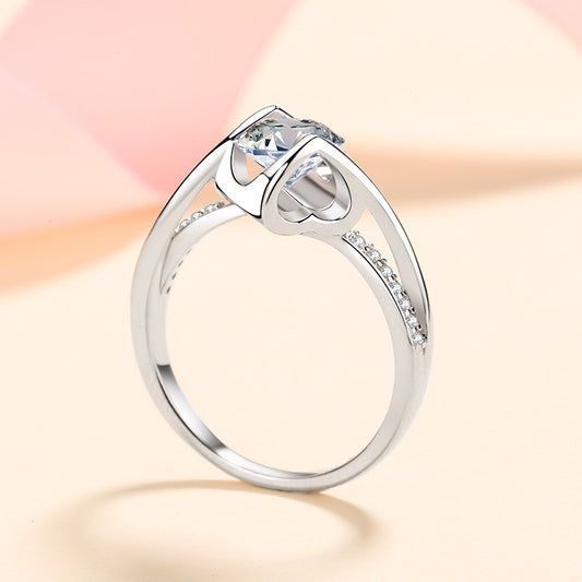 Helia Heart Setting Pavé Solitaire Round Moissanite Engagement Ring — Moisza