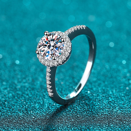 Helia Cathedral Halo Round Moissanite Engagement Ring — Moisza