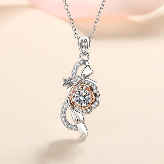 Helia Pavé Rose Round 0.5 Carat Moissanite Necklace — Moisza