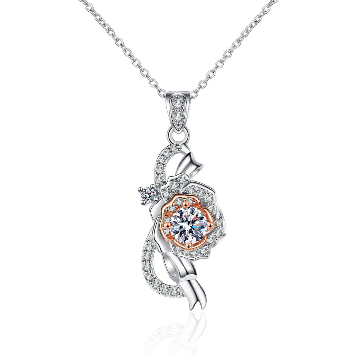 Helia Pavé Rose Round 0.5 Carat Moissanite Necklace — Moisza