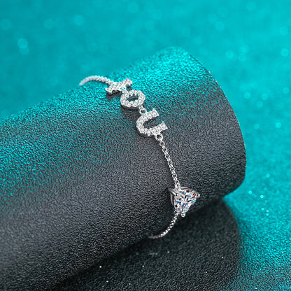 Heart-Shaped Solitaire S925 Platinum Plated Moissanite Bracelet, heart shape, Gift for Her, Gift for Girlfriend, girl, gift for lover, wife, Gift for Women, Gift for Mother, Mom, Mum, Valentine’s Day, Mother’s Day, Birthday, anniversary, graduation day, Sterling Silver, GRA Certificate, gift box