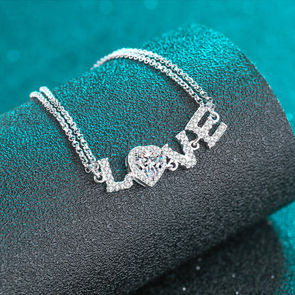 Heart-Shaped Halo S925 Platinum Plated Moissanite Bracelet, heart shape, Gift for Her, Gift for Girlfriend, girl, gift for lover, wife, Gift for Women, Gift for Mother, Mom, Mum, Valentine’s Day, Mother’s Day, Birthday, anniversary, graduation day, Sterling Silver, GRA Certificate, gift box