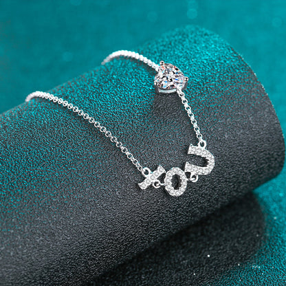 Heart-Shaped Solitaire S925 Platinum Plated Moissanite Bracelet, heart shape, Gift for Her, Gift for Girlfriend, girl, gift for lover, wife, Gift for Women, Gift for Mother, Mom, Mum, Valentine’s Day, Mother’s Day, Birthday, anniversary, graduation day, Sterling Silver, GRA Certificate, gift box