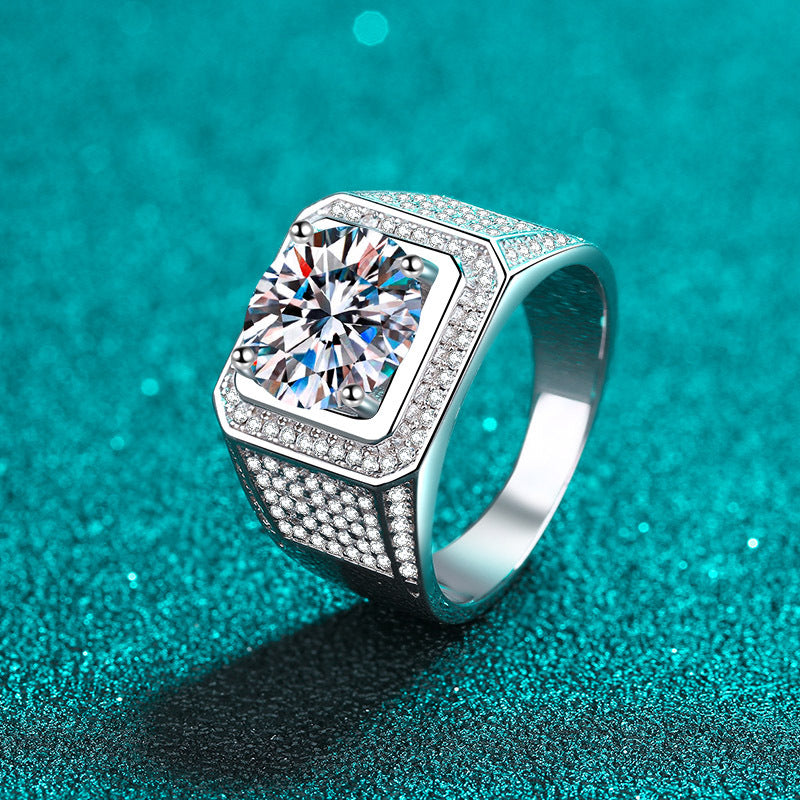 Jupiter Iced-Out Square Halo Moissanite Men's Ring — Moisza