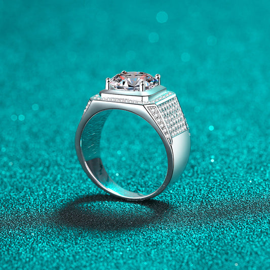 Jupiter Iced-Out Square Halo Moissanite Men's Ring — Moisza