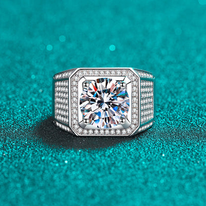 Jupiter Iced-Out Square Halo Moissanite Men's Ring — Moisza