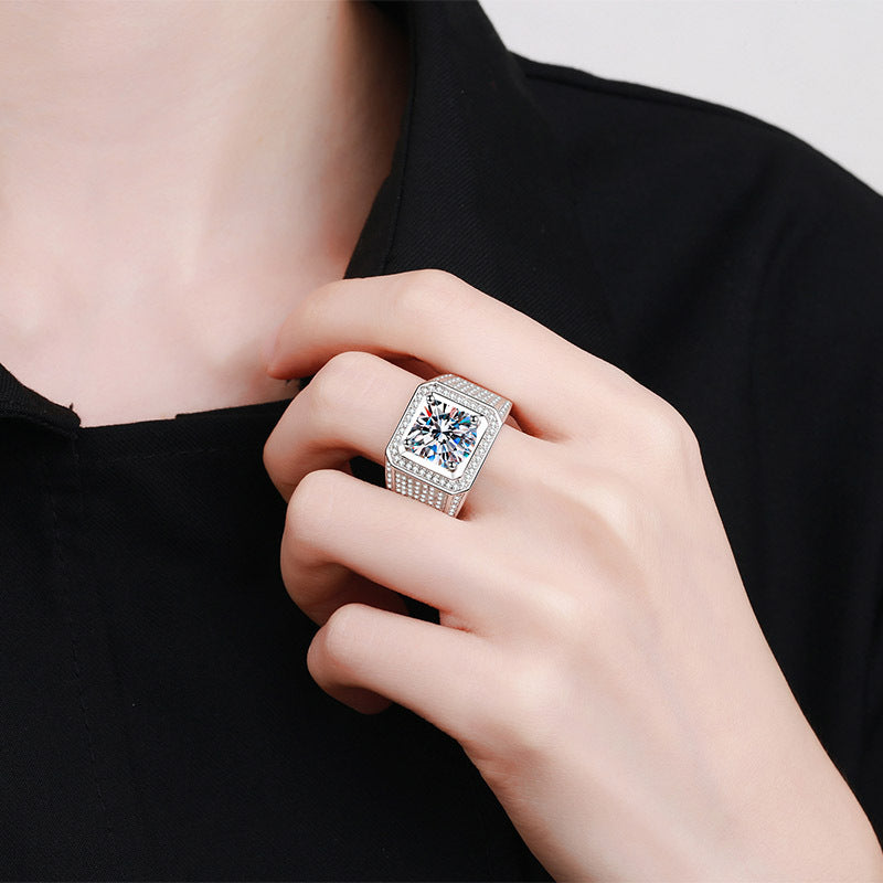 Jupiter Iced-Out Square Halo Moissanite Men's Ring — Moisza
