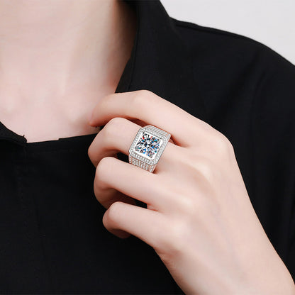 Jupiter Iced-Out Square Halo Moissanite Men's Ring — Moisza