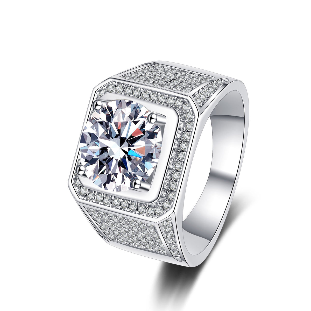 Jupiter Iced-Out Square Halo Moissanite Men's Ring — Moisza