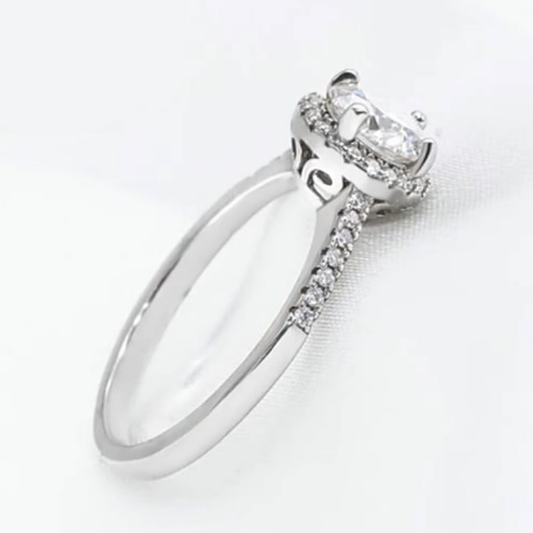 Round Halo 0.5ct S925 White Gold Plated VVS White D Color Moissanite Ring, Wedding Day, Gift for Her, Gift for Girlfriend, girl, Gift for Women, Gift for Mother, for wife, Valentine’s Day, Mother’s Day 
