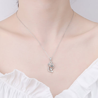 Rose Moissanite S925 necklace 0.5ct D VVS1 Moissanite, gift for her, gift for girlfriend, girl, gift for Women, gift for mother, mom, mum, gift for wife, for lover, Birthday, Valentine’s Day, Mother’s Day, GRA Certificate, free gift box