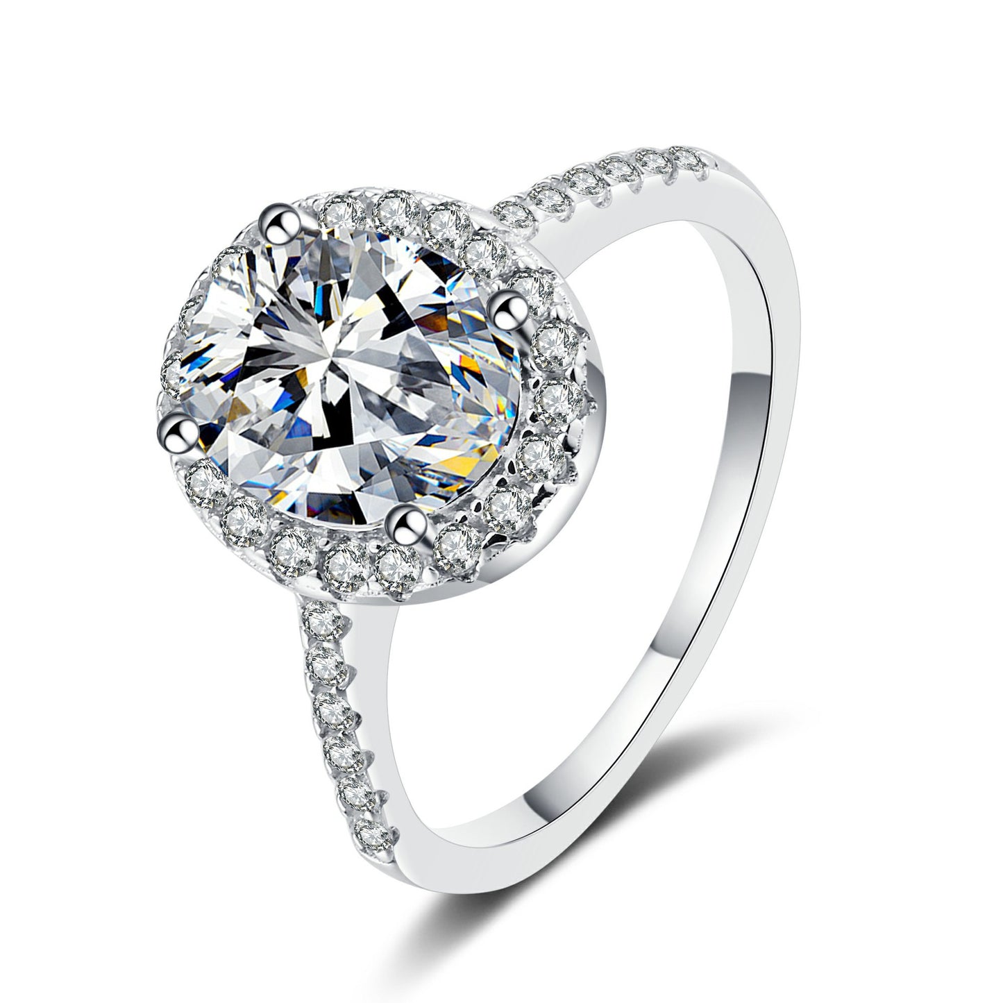 Verlobungsring mit Halo-Moissanit-Diamant im Ovalschliff, Pavé-Fassung, 1 Karat, S925 
