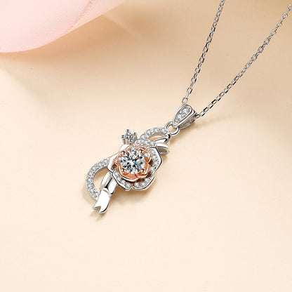 Rose Moissanite S925 necklace 0.5ct D VVS1 Moissanite, gift for her, gift for girlfriend, girl, gift for Women, gift for mother, mom, mum, gift for wife, for lover, Birthday, Valentine’s Day, Mother’s Day, GRA Certificate, free gift box