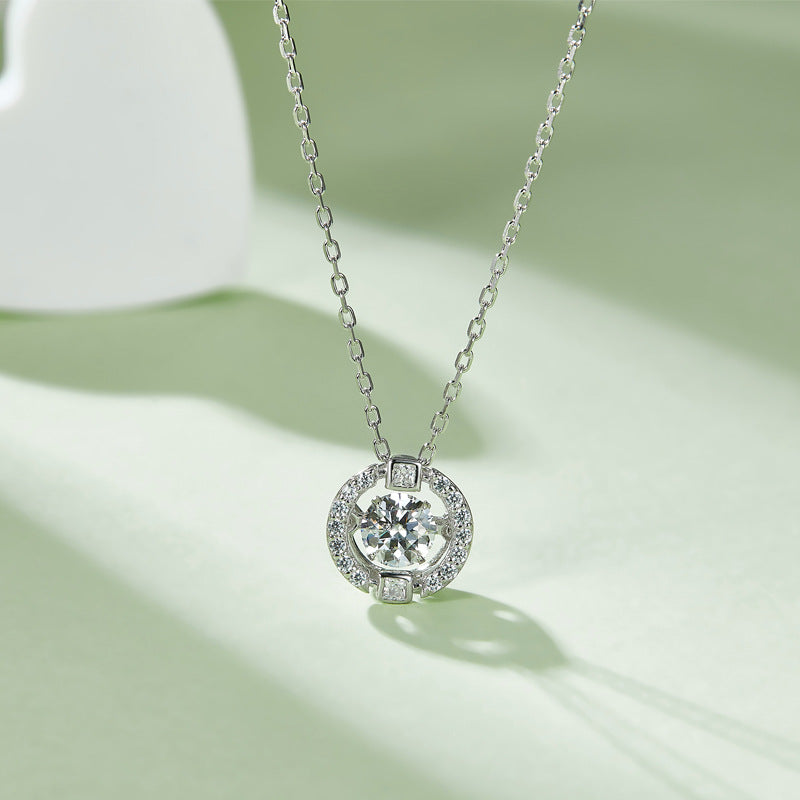 Dancing Necklace S925 0.5ct D color Moissanite Silver Necklace, Gift for Her, Gift for Girlfriend, girl, Gift for Women, Gift for Mother, Mom, Mum, gift for wife, for lover, Birthday, Anniversary, Valentine’s Day, Mother’s Day, GRA Certificate
