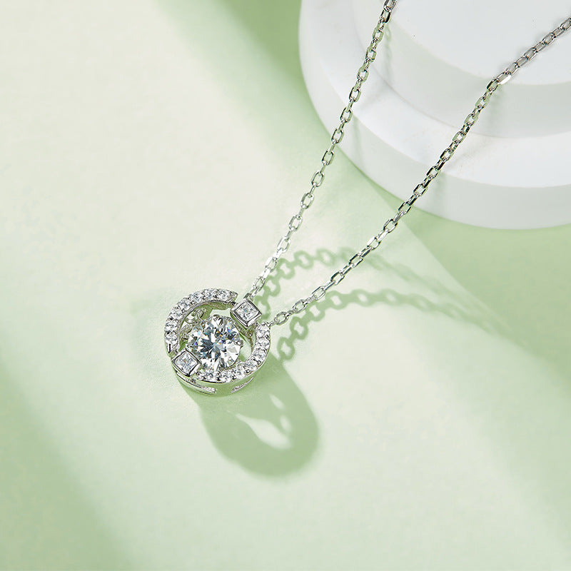 Dancing Necklace S925 0.5ct D color Moissanite Silver Necklace, Gift for Her, Gift for Girlfriend, girl, Gift for Women, Gift for Mother, Mom, Mum, gift for wife, for lover, Birthday, Anniversary, Valentine’s Day, Mother’s Day, GRA Certificate