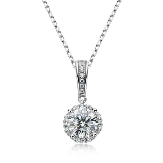 Floral Pave Bail 1ct Moissanite S925  Necklace